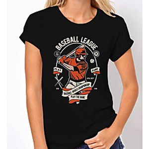 Women's Painting T shirt Text Baseball Print Round Neck Basic Tops Cotton Black Lightinthebox