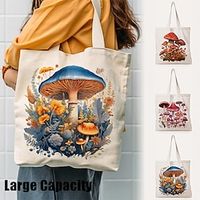 Women's Tote Shoulder Bag Canvas Tote Bag Mushroom Pattern Canvas Shopping Daily Holiday Flower Print Large Capacity Foldable Lightweight Plant Blue miniinthebox
