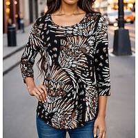 Women's T shirt Tee Graphic Black Print Long Sleeve Daily Weekend Fashion Round Neck Regular Fit Spring   Fall Lightinthebox - thumbnail