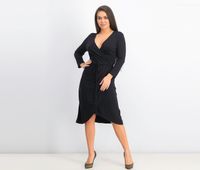 Womens Ria Faux Wrap Dress  Black - thumbnail