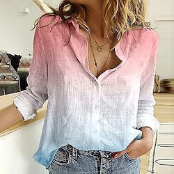 Women's Shirt Blouse Color Gradient Daily Vacation Button Print Pink Long Sleeve Casual Shirt Collar Spring Summer Lightinthebox