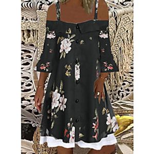 Women's Swing Dress Knee Length Dress Black Short Sleeve Flower Spring Summer Off Shoulder Casual 2021 S M L XL XXL Lightinthebox