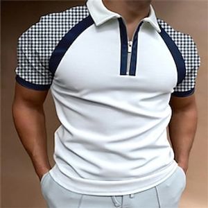 Men's Collar Polo Shirt Golf Shirt Quarter Zip Polo Patchwork Turndown Blue  White Outdoor Street Short Sleeve Zipper Clothing Apparel Fashion Breathable Comfortable  Summer  Spring  Summer Lightinthebox