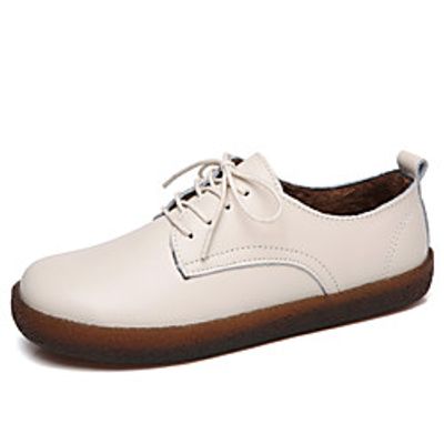 Women's Flats Flat Heel Round Toe Leather Solid Colored Black Red Beige Lightinthebox