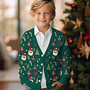 Christmas Boys 3D Santa Claus Sweater  Cardigan Long Sleeve 3D Print Fall Winter Fashion Streetwear Cool Polyester Kids 3-12 Years V Neck Outdoor Casual Daily Regular Fit Lightinthebox
