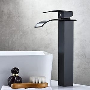 Waterfall Bathroom Sink Mixer Faucet Tall Short, Mono Wash Basin Single Handle Basin Taps, Washroom with Hot and Cold Hose Monobloc Vessel Water Brass Tap Deck Mounted Golden Black Lightinthebox