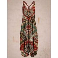 Women's Jumpsuit Print Floral V Neck Holiday Vacation Weekend Harem Loose Fit Sleeveless Sleeveless Light Brown Light Blue S M L All Seasons Lightinthebox - thumbnail