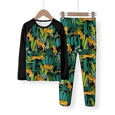 Boys 3D Tiger Pajama Set Long Sleeve 3D Print Fall Winter Fashion Cool Daily Polyester Kids 3-12 Years Crew Neck Home Causal Indoor Regular Fit Lightinthebox
