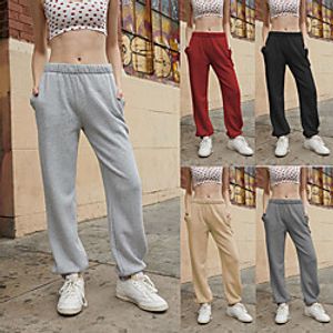 Women's Casual  Sporty Athleisure Sweatpants Jogging Pants Side Pockets Elastic Waist Full Length Pants Leisure Sports Weekend Micro-elastic Solid Color Comfort Mid Waist Wine Black Khaki Light gray Lightinthebox