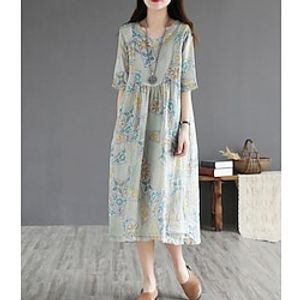 Women's Swing Dress Midi Dress Purple Light Blue Short Sleeve Print Print Summer Crew Neck Elegant 2022 M L XL XXL Lightinthebox