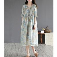 Women's Swing Dress Midi Dress Purple Light Blue Short Sleeve Print Print Summer Crew Neck Elegant 2022 M L XL XXL Lightinthebox - thumbnail