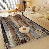 Imitation Wool Wooden Pattern Area Rug Non Slip Floor Mat Bedside Livingroom Bedroom Indoor Outdoor Lightinthebox - thumbnail