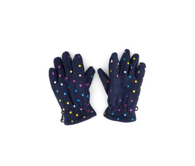 Kids Girls Polka Dots Print Gloves  Navy Blue