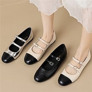 Women's Flats Ballerina Plus Size Soft Shoes Wedding Party Office Wedding Flats Buckle Flat Heel Round Toe Closed Toe Vintage Fashion Classic Faux Leather Loafer Almond Black Silver Lightinthebox