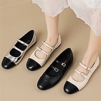Women's Flats Ballerina Plus Size Soft Shoes Wedding Party Office Wedding Flats Buckle Flat Heel Round Toe Closed Toe Vintage Fashion Classic Faux Leather Loafer Almond Black Silver Lightinthebox - thumbnail