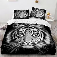 Three Piece Set of Double Bedding Lion and Tiger Head Series Matted Three Piece Set Quilt Cover Pillowcase Lightinthebox - thumbnail