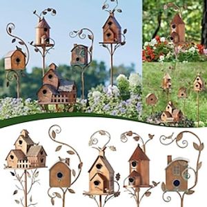 Birdhouse Garden Stakes Metal Bird House with Pole Outdoor Bird House Stake Bird Home for Patio Backyard Patio Outdoor Garden Decoration and Birdhouse Lovers Courtyard Backyard Lightinthebox