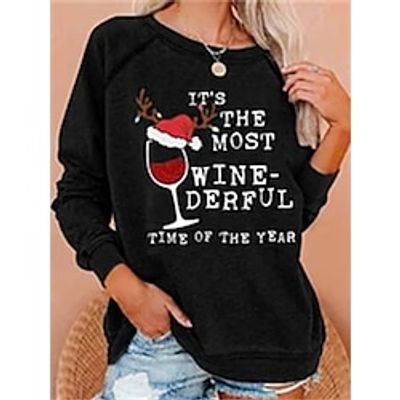 Christmas Sweatshirt Women's Sweatshirt Pullover Graphic Letter Sportswear Festival Print Black White Gray Christmas Casual Round Neck Long Sleeve Top Micro-elastic Fall  Winter Lightinthebox