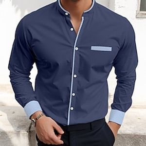 Men's Shirt Button Up Shirt Casual Shirt White Pink Dark Blue Light Blue Long Sleeve Color Block Standing Collar Daily Vacation Patchwork Clothing Apparel Fashion Casual Comfortable Smart Casual Lightinthebox