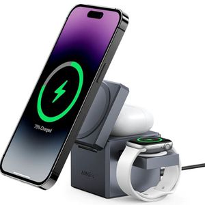 Anker 3 In 1 Cube With MagSafe 15W Charging Foldable Wireless Charger With Cable, Grey - Y1811HA1