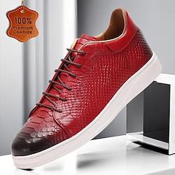 Men's Sneakers Leather Shoes Leather Italian Full-Grain Cowhide Comfortable Slip Resistant Lace-up Black Red Lightinthebox