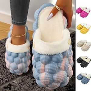 Women's Slippers Clogs Fuzzy Slippers Fluffy Slippers Plus Size Warm Slippers Home Daily Winter Block Heel Basic Casual Comfort PU Loafer White / Blue Black Yellow miniinthebox