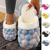Women's Slippers Clogs Fuzzy Slippers Fluffy Slippers Plus Size Warm Slippers Home Daily Winter Block Heel Basic Casual Comfort PU Loafer White / Blue Black Yellow miniinthebox - thumbnail