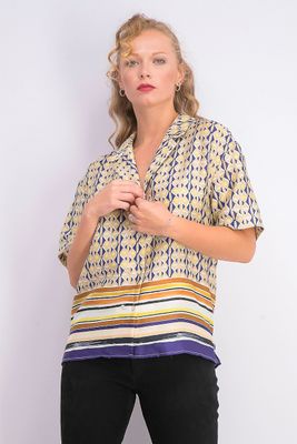 Womens Printed Shorts Sleeve Shirt Beige Combo Womens Printed Shorts Sleeve Shirt Beige Combo