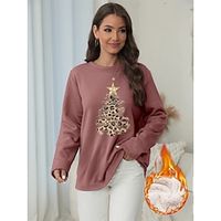 Christmas Sweatshirt Women's Pullover Fleece Lined Leopard Christmas Tree Teddy Fuzzy Festival Print Black Pink Dark Pink Christmas Casual Round Neck Long Sleeve Top Micro-elastic Fall  Winter Lightinthebox - thumbnail