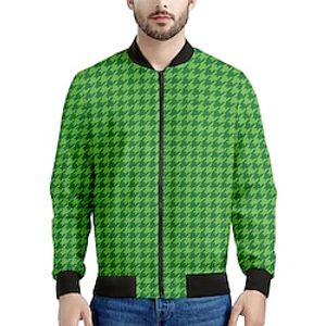 Houndstooth Business Men's Bomber Jacket Coat Sports  Outdoor Daily Wear Going out Fall  Winter Standing Collar Long Sleeve Blue Brown Green S M L Polyester Weaving Jacket Lightinthebox