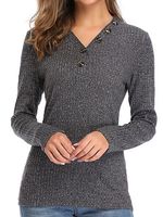 V Neck Brief Plain Long Sleeve Knit Pullover - thumbnail