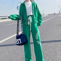 Kids Girls' Letter Tracksuits Set Long Sleeve Fashion Outdoor Cotton 7-13 Years Winter Green Apricot Grey  Fall Lightinthebox - thumbnail