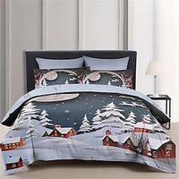 Christmas Folk Art Scenery Duvet Cover Set Bedding Set, 3 Pieces Comforter Cover Soft Microfiber Festival Bedding Gifts Christmas Decoration For Home With Quilt Art Holiday Duvet Cover Lightinthebox - thumbnail
