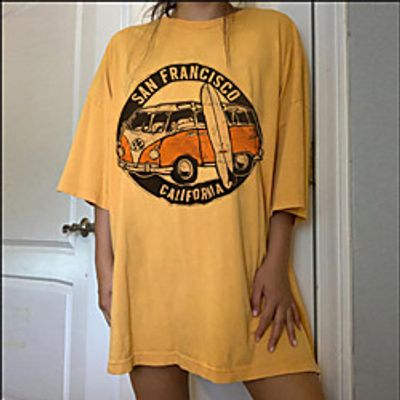 Women's T shirt Graphic Prints Letter Print Round Neck Basic Tops Yellow miniinthebox