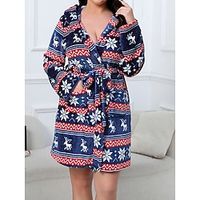 Women's Plus Size Pajamas Robe Bathrobe Star Elk Plush Casual Comfort Home Christmas Daily Flannel Warm Hoodie Long Sleeve Pocket Fall Winter Red Blue Lightinthebox - thumbnail