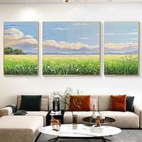 Wall Art Decor Handpainted Oil Painting On Canvas Landscape Picture3 Pieces Blue Sky And Flower Landscape For Home Decoration Unframed miniinthebox - thumbnail