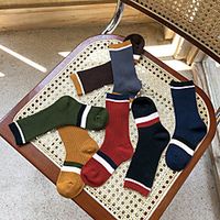 Kids Athletic Sports Socks 1 Pair Long Boys' Girls' Crew Socks Tube Socks Breathable Sweat wicking Comfortable Gym Workout Basketball Running Skateboarding Sports Stripes Solid Colored Cotton Black miniinthebox - thumbnail