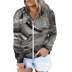 Women's Plus Size Tops Hoodie Sweatshirt Color Gradient Zipper Print Long Sleeve Hooded Streetwear Daily Vacation Polyester Fall Winter Green Gray / 3D Print miniinthebox