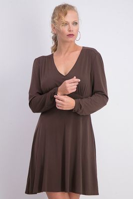Womens V-Neck Fit & Flare Dress Chocolate Womens V-Neck Fit & Flare Dress Chocolate