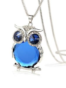 Blue Crystal Owl Shape Long Necklace