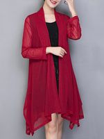 See-through Plain Long Sleeve Cardigan - thumbnail