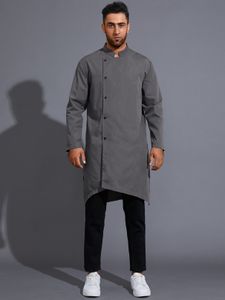 Men Fall IrregularStand Collar Solid Color Button Front Shirt
