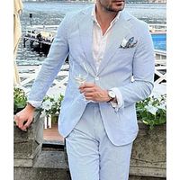 Sky Blue Men's Seersucker Suits Homecoming Wedding Party Beach Wedding Suits Spring Summer Striped 2 Piece Fashion Daily Business Plus Size Single-Breasted Two-buttons 2024 miniinthebox