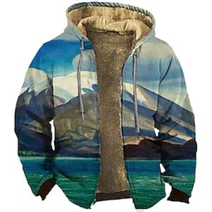 Men's Full Zip Hoodie Jacket Blue Hooded Graphic Prints Landscape Zipper Print Sports  Outdoor Daily Sports 3D Print Fleece Streetwear Designer Casual Winter Clothing Apparel Hoodies Sweatshirts  miniinthebox