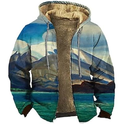 Men's Full Zip Hoodie Jacket Blue Hooded Graphic Prints Landscape Zipper Print Sports  Outdoor Daily Sports 3D Print Fleece Streetwear Designer Casual Winter Clothing Apparel Hoodies Sweatshirts  miniinthebox