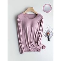 Women's Pajamas Top  with Chest Pads Pure Color Simple Casual Comfort Home Daily Bed Modal Breathable Crew Neck Long Sleeve Chest pads Fall Winter Black White Lightinthebox - thumbnail
