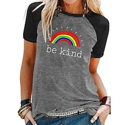 Women's Casual Weekend Painting T shirt Tee Text Short Sleeve Print Round Neck Basic Tops Black Gray Red S miniinthebox
