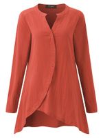 O-NEWE Pure Color V-Neck Asymmetric Blouse