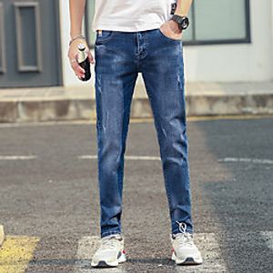 Men's Simple Daily Going out Jeans Pants Solid Color Full Length Zipper Blue Lightinthebox