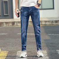 Men's Simple Daily Going out Jeans Pants Solid Color Full Length Zipper Blue Lightinthebox - thumbnail